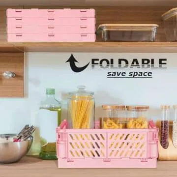 Tixill 2-Pack Mini Foldable Plastic Storage Box Mini Plastic Baskets for Organizing and Storage for Home Kitchen Bedroom Bathroom Office (16x11x6, Pink)