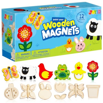 JOYIN 12 Wooden Magnet Creativity Arts & Crafts Painting Kit for Kids, Perfect for Family Activities...