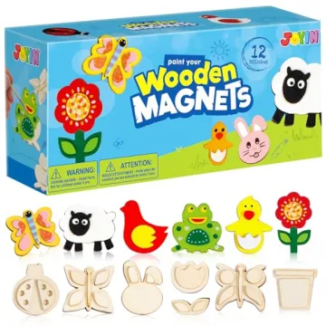 JOYIN 12 Wooden Magnet Creativity Arts & Crafts Painting Kit for Kids, Perfect for Family Activities...