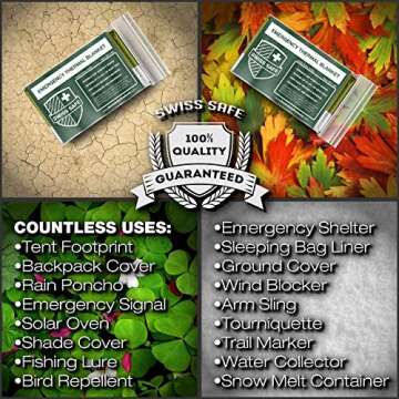 Swiss Safe 4 Pack Mylar Emergency Blankets for Survival - Compact & Insulated for Cold Weather - Designed for NASA, Outdoor, Running, Camping, Survival, First Aid Car Kit - Army Green, 4 Pack