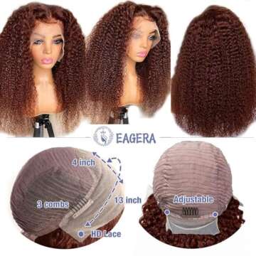 EAGERA Reddish Brown Lace Front Wigs Human Hair 13x4 Reddish Brown Deep Wave Lace Front Wigs Human Hair for Women Reddish brown Curly Human Hair Wigs Pre Plucked With Baby Hair 200% Density 22inch