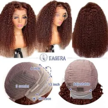 EAGERA Reddish Brown Lace Front Wigs Human Hair 13x4 Reddish Brown Deep Wave Lace Front Wigs Human Hair for Women Reddish brown Curly Human Hair Wigs Pre Plucked With Baby Hair 200% Density 22inch
