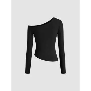 CIDER Women's Asymmetrical Neck Off The Shoulder Tops Ruched Long Sleeve Going Out Tops: Black, S
