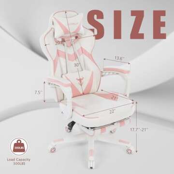 Zeanus Gaming Chair Pink Game Chair for Girls High Back Gaming Chairs for Adults Reclining Computer Chair with Footrest Ergonomic Gamer Computer Chair with Massage Gaming Chair for Women