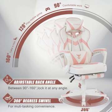 Zeanus Gaming Chair Pink Game Chair for Girls High Back Gaming Chairs for Adults Reclining Computer Chair with Footrest Ergonomic Gamer Computer Chair with Massage Gaming Chair for Women