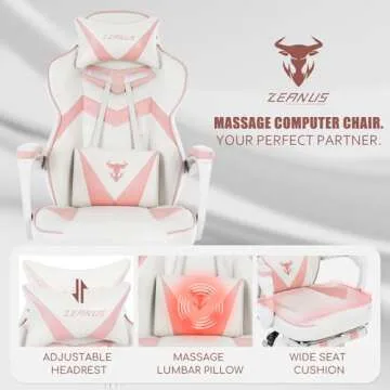 Zeanus Gaming Chair Pink Game Chair for Girls High Back Gaming Chairs for Adults Reclining Computer Chair with Footrest Ergonomic Gamer Computer Chair with Massage Gaming Chair for Women