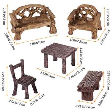 Skylety 12 Pieces Garden Furniture Ornaments Miniature Table and Chairs Set Village Micro Resin Benc...
