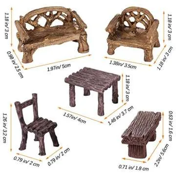 Skylety 12 Pieces Garden Furniture Ornaments Miniature Table and Chairs Set Village Micro Resin Benc...