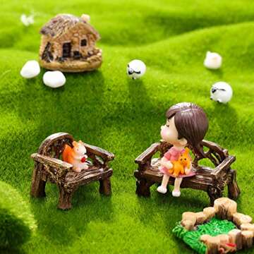 Skylety 12 Pieces Garden Furniture Ornaments Miniature Table and Chairs Set Village Micro Resin Bench Chair for Dollhouse Accessories Home Micro Landscape (Vintage Style)