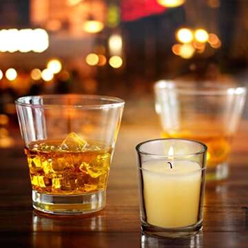 flamecan 24 Pack Clear Glass Filled Ivory Votive Candles. Unscented Votive Candles for Home Décor Spa Weddings Birthdays Holidays Party