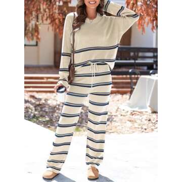 EVALESS 2 Piece Outfits for Women 2024 Fall Winter Trendy Fashion Striped Sweaters Sets Matching Lou...