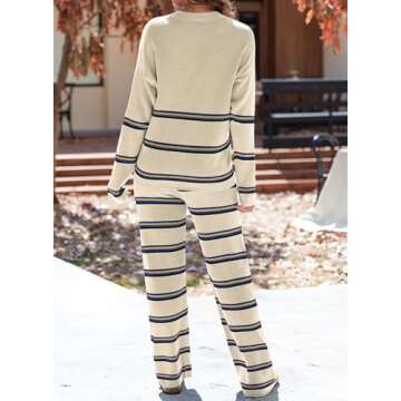 EVALESS 2 Piece Outfits for Women 2024 Fall Winter Trendy Fashion Striped Sweaters Sets Matching Loungewear Set Beige S