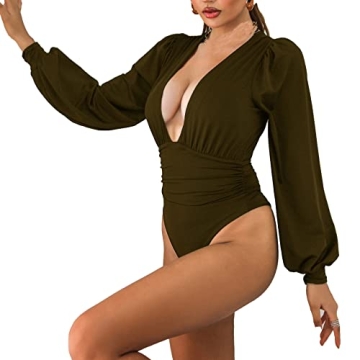 Weigou Women's V-Neck Pleated Jumpsuit Elegant Comfortable