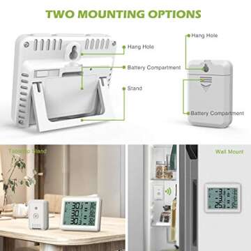 KeeKit Refrigerator Thermometer, Indoor Outdoor Thermometer with 2 Wireless Sensors, Digital Freezer Thermometer with Audible Alarm, Min/Max Record, LCD Display, Backlight for Home, Kitchen