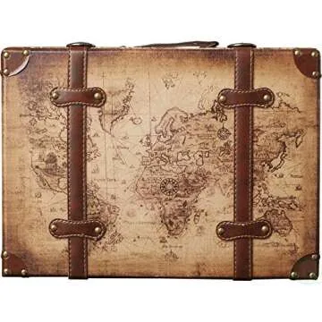 Vintiquewise(TM) Old World Map Leather Vintage Style Suitcase with Straps, Set of 2