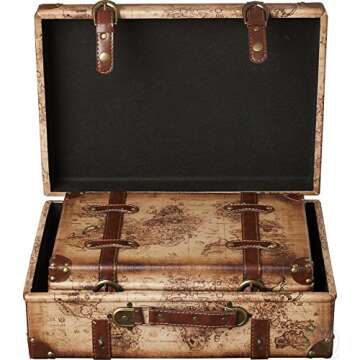 Vintiquewise(TM) Old World Map Leather Vintage Style Suitcase with Straps, Set of 2