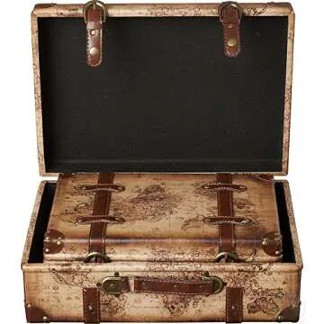 Vintiquewise(TM) Old World Map Leather Vintage Style Suitcase with Straps, Set of 2