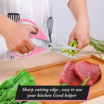 Gifts for Women, Mom, Wife, Girlfriend, Sister, Her - Happy Birthday, Easter, Valentine's Day, Mothers Day Gifts, iBayam Kitchen Scissors Heavy Duty Meat Poultry Shears Dishwasher Safe, Pink Stuff