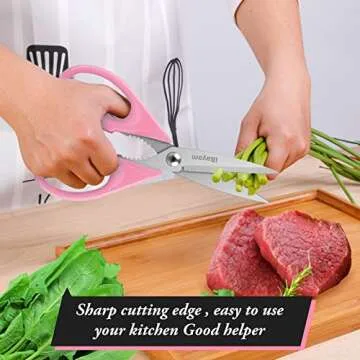 Gifts for Women, Mom, Wife, Girlfriend, Sister, Her - Happy Birthday, Easter, Valentine's Day, Mothers Day Gifts, iBayam Kitchen Scissors Heavy Duty Meat Poultry Shears Dishwasher Safe, Pink Stuff