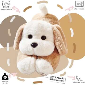 uoozii 20" | 4 Pounds Light Brown Dog Weighted Stuffed Animals with Unscented Microwavable Heating P...