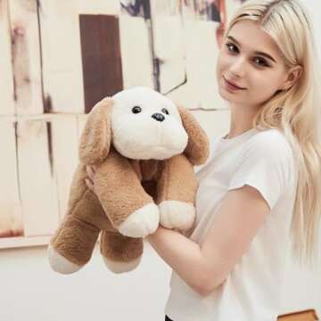 uoozii 20" | 4 Pounds Light Brown Dog Weighted Stuffed Animals with Unscented Microwavable Heating Pad, Cute Coolable Heatable Weighted Plush Warm Gift for Kids & Adults