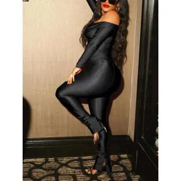 acelyn 2 Piece Outfits for Women Sexy Off Shoulder Tops Bodycon Flared Pant Sets Club Outfits Tracksuit