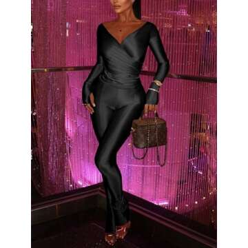 acelyn 2 Piece Outfits for Women Sexy Off Shoulder Tops Bodycon Flared Pant Sets Club Outfits Tracksuit