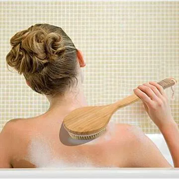 Dry Brush, with Gentle Massage Nodes, Bath Brush Long Handle for Shower, Set of 2, with Wall Hooks, Body Scrub Brush, Body Brush, Bath Brush, Back Brush, Dry Brushing Body Brush, Improve Lymphatic
