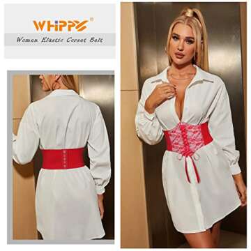 WHIPPY Women Lace-up Corset Waist Belt Transparent PVC Lace Crochet Petal Elastic Wide Belt for Dres...