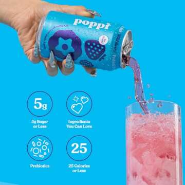 Poppi Sparkling Prebiotic Soda Beverage with Apple Cider Vinegar, Seltzer Water and Fruit Juice, Wild Berry Flavor, 12 oz, Pack of 12, Packaging May Vary