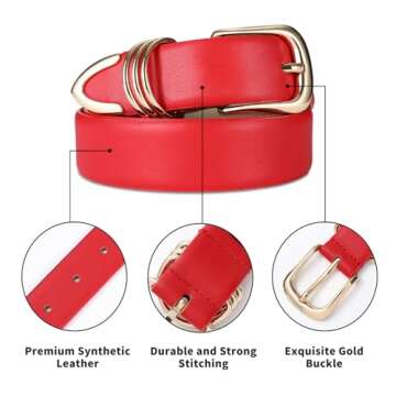 Stylish RISANTRY Red Belt with Gold Buckle for Women