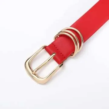Stylish RISANTRY Red Belt with Gold Buckle for Women