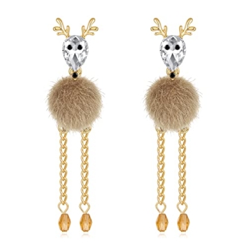 Cute Animal Reindeer Drop Dangle Earrings Christmas Earrings for Women Furry Reindeer Earrings Gifts...