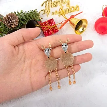 Cute Animal Reindeer Drop Dangle Earrings Christmas Earrings for Women Furry Reindeer Earrings Gifts for Women