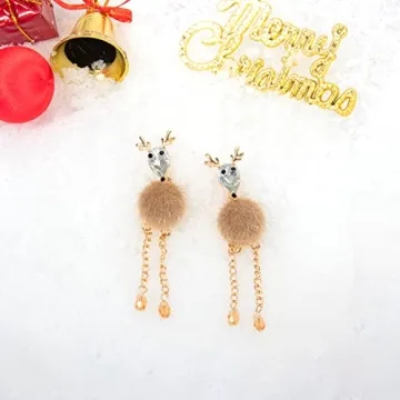 Cute Animal Reindeer Drop Dangle Earrings Christmas Earrings for Women Furry Reindeer Earrings Gifts for Women