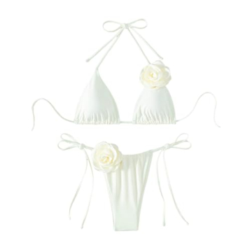 Stylish OYOANGLE Floral Tie Backless Bikini Set - Women's 2 Piece Swimwear in Beige