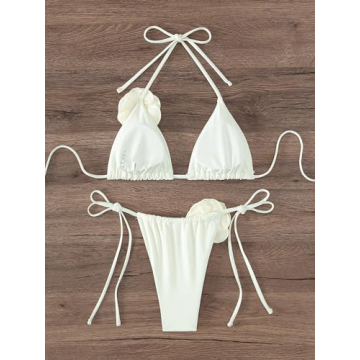 OYOANGLE Floral Tie Backless Bikini Set for Women