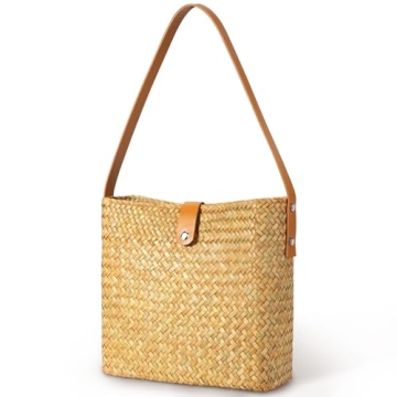 Straw Shoulder Bag Small Handbags Purses Underarm Bag Square Pocketbook Bag Casual Woven Beach Bags ...