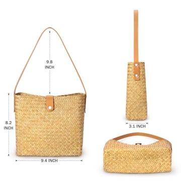 Straw Shoulder Bag Small Handbags Purses Underarm Bag Square Pocketbook Bag Casual Woven Beach Bags Summer Hobo tote Bags (Square, Yellow)