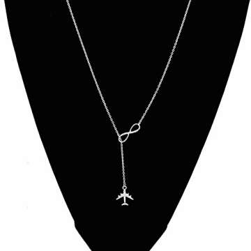 ENSIANTH Infinity and Airplane Lariat Y Necklace Jet Plane Jewelry for Flight Attendant Traveler (Airplane Y Necklace)