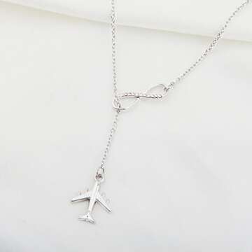 ENSIANTH Infinity and Airplane Lariat Y Necklace Jet Plane Jewelry for Flight Attendant Traveler (Airplane Y Necklace)