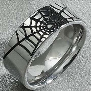 Jude Jewelers 8mm Stainless Steel Spider Web Patter Wedding Band Cocktail Party Halloween Holiday Ri...
