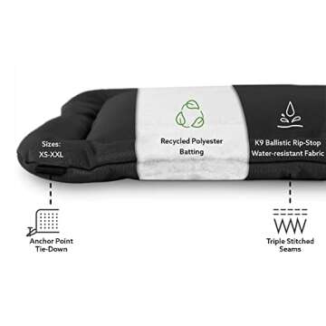 K9 Ballistics Tough Rip-Stop Dog Crate Pad - Durable, Washable, None Skid Bottom Kennel Mat, 120-Day Warranty, Fits in Large Dog Crate 41"x27" Obsidian Black