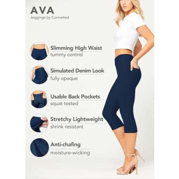 Conceited Capri Leggings - Jeggings for Women with Pockets - High Waist - Tummy Control Shaping - Re...