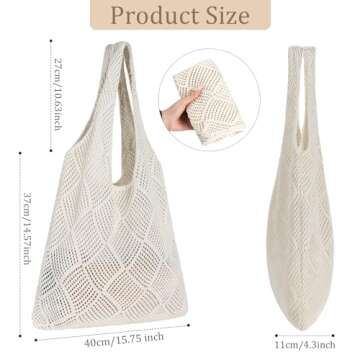 Sightor Crochet Tote Bag, Mesh Beach Bag Knit Summer Hobo Bag Vacation Boho Tote Bag for Women (Beige)