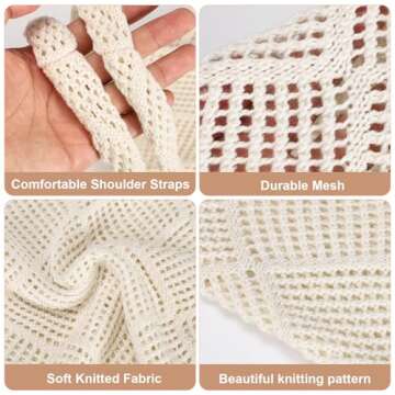 Sightor Crochet Tote Bag, Mesh Beach Bag Knit Summer Hobo Bag Vacation Boho Tote Bag for Women (Beige)