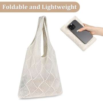 Sightor Crochet Tote Bag, Mesh Beach Bag Knit Summer Hobo Bag Vacation Boho Tote Bag for Women (Beige)