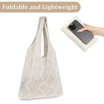 Sightor Crochet Tote Bag, Mesh Beach Bag Knit Summer Hobo Bag Vacation Boho Tote Bag for Women (Beige)