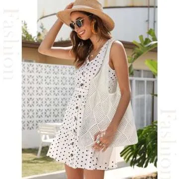 Sightor Crochet Tote Bag, Mesh Beach Bag Knit Summer Hobo Bag Vacation Boho Tote Bag for Women (Beige)