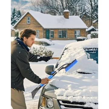 Auccutro 33'' Snow Brush and Ice Scraper for Car Windshield, Aluminum Extendable Snow Removal Tool for Car Window with Foam Grip, Soft Broom Head for SUV Truck Auto Vehicle Winter Accessories